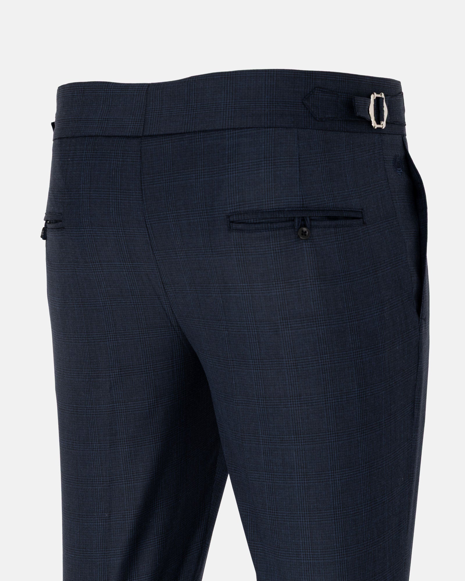 Vittorio Navy Blue Checked Formal Single Pleated Italian Pant - John Ellies