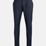 Vittorio Navy Blue Checked Formal Single Pleated Italian Pant - John Ellies