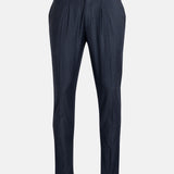 Vittorio Navy Blue Checked Formal Single Pleated Italian Pant - John Ellies