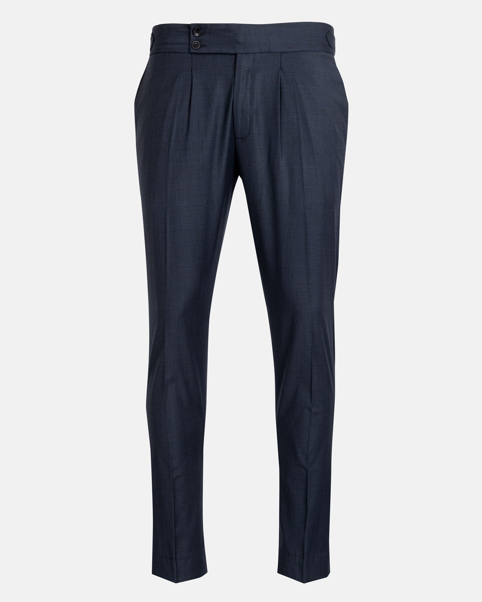 Vittorio Navy Blue Checked Formal Single Pleated Italian Pant - John Ellies