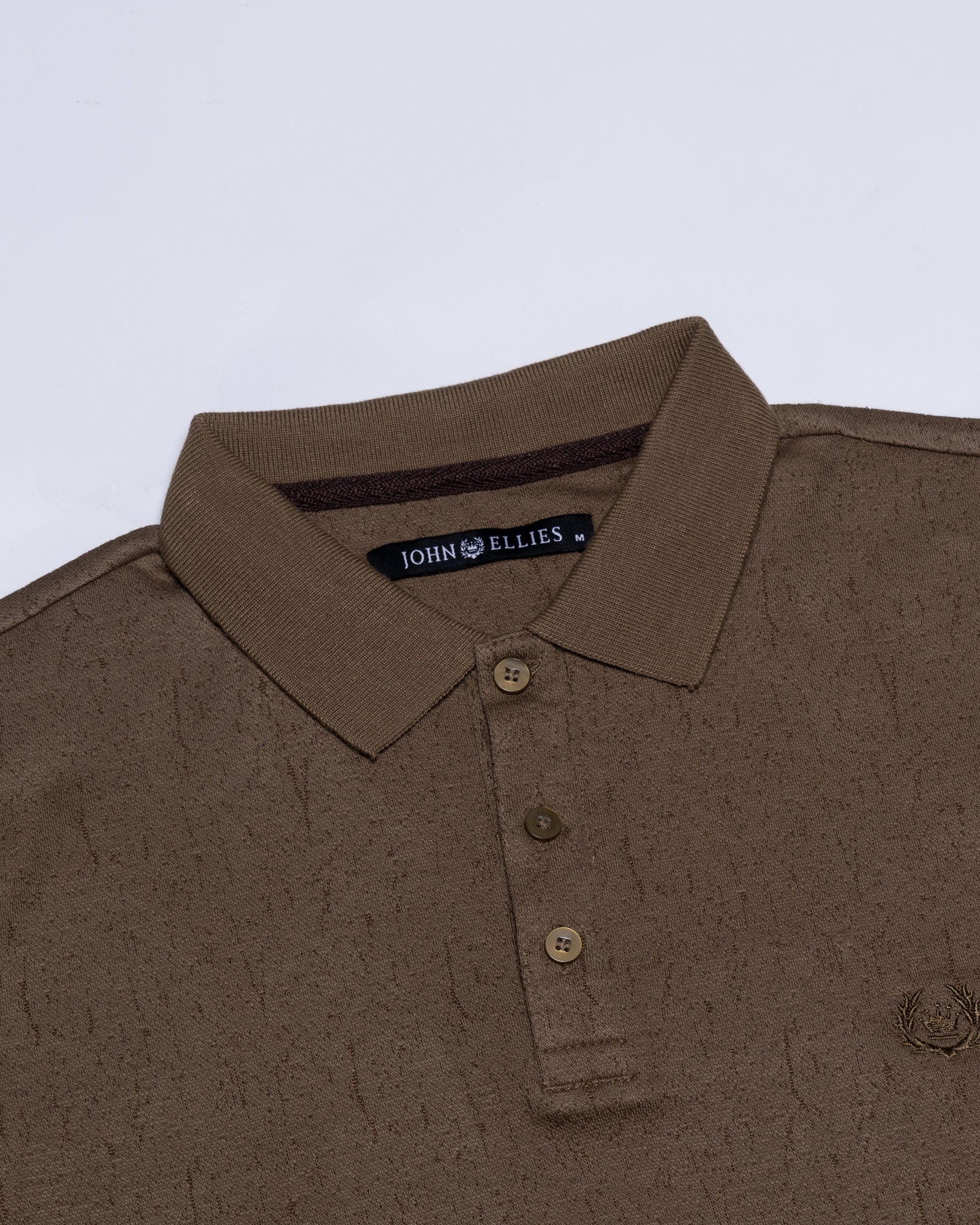 Persien Brown Cotton Textured Polo T-Shirt - John Ellies
