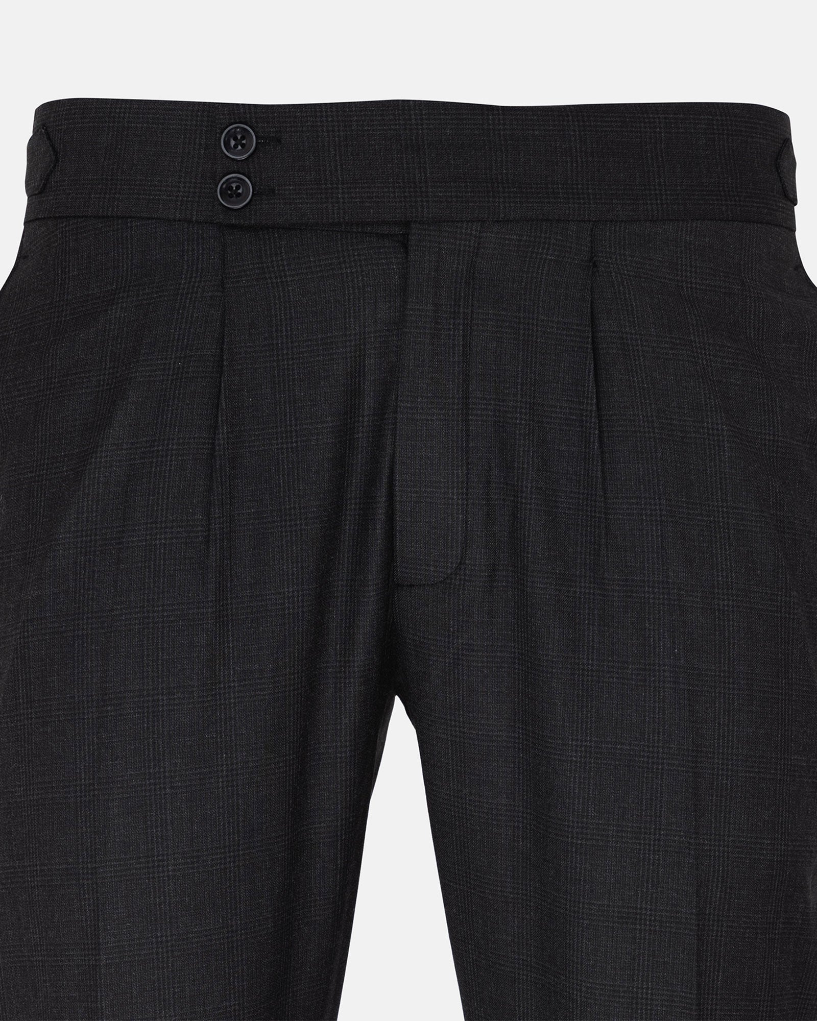 Vittorio Black Checked Formal Single Pleated Italian Pant - John Ellies