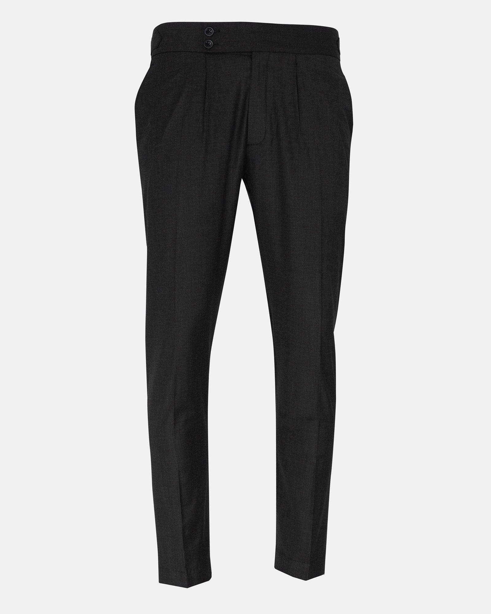 Vittorio Black Checked Formal Single Pleated Italian Pant - John Ellies