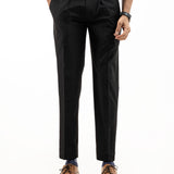 Vittorio Black Checked Formal Single Pleated Italian Pant