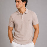 Persien Cream Cotton Textured Polo T-Shirt