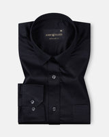 Frendix Black Front Placket Giza Cotton Shirt