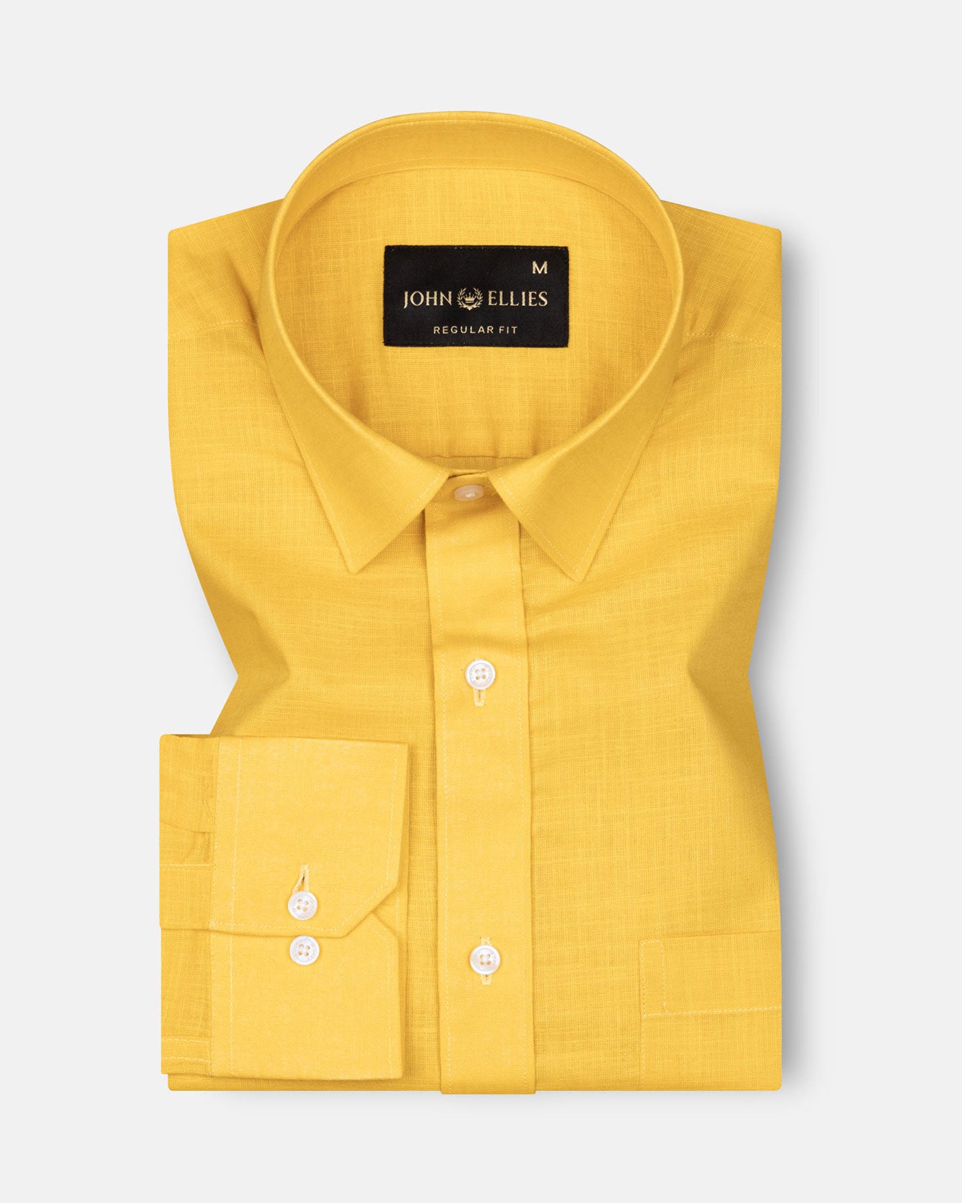 Jovess Yellow Plain Cotton Linen Blend Shirt - John Ellies