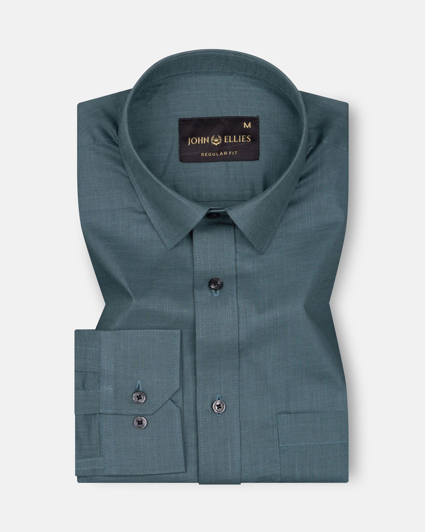 Jovess Teal Plain Cotton Linen Blend Shirt - John Ellies