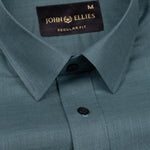 Jovess Teal Plain Cotton Linen Blend Shirt - John Ellies