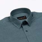 Jovess Teal Plain Cotton Linen Blend Shirt - John Ellies