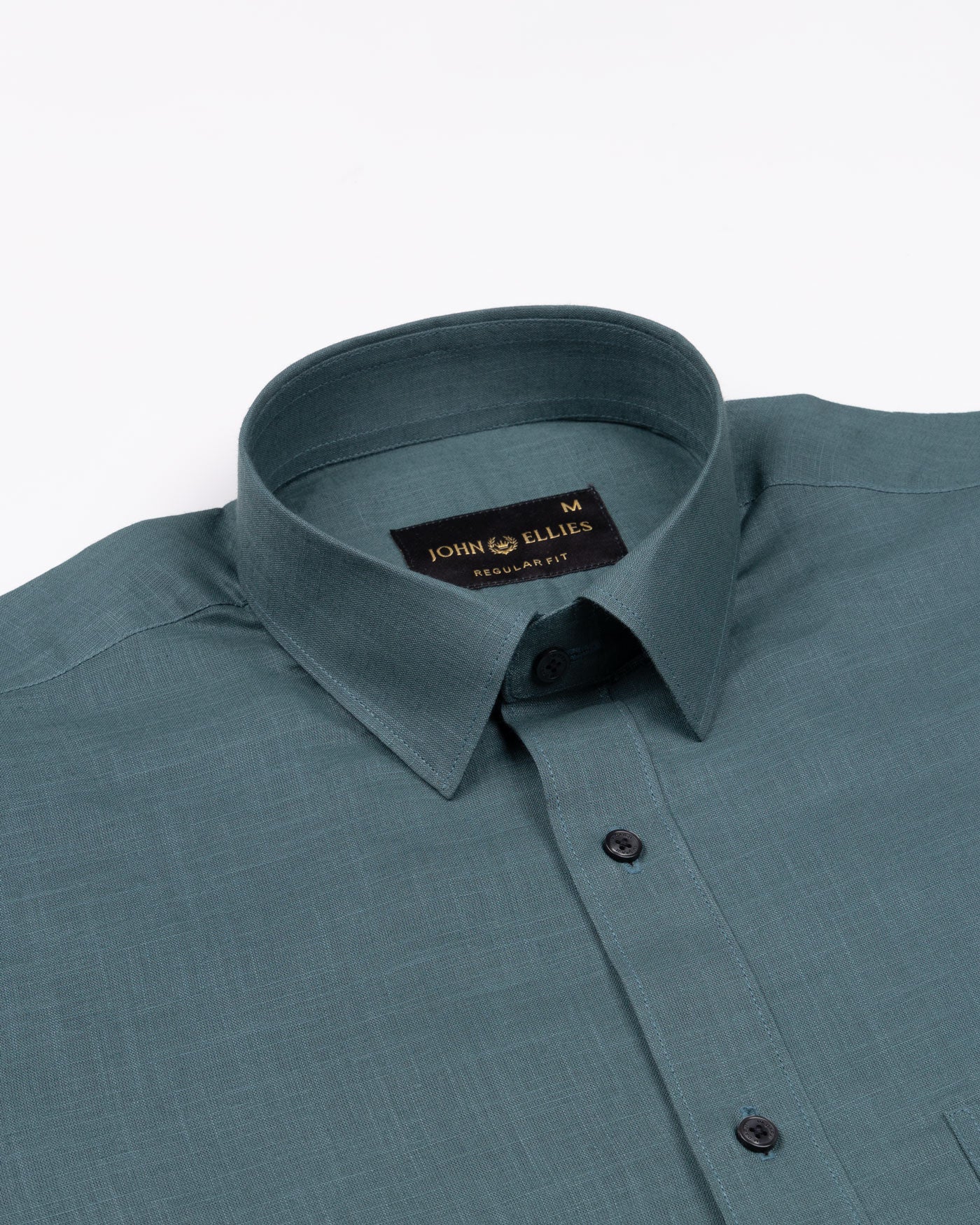 Jovess Teal Plain Cotton Linen Blend Shirt - John Ellies