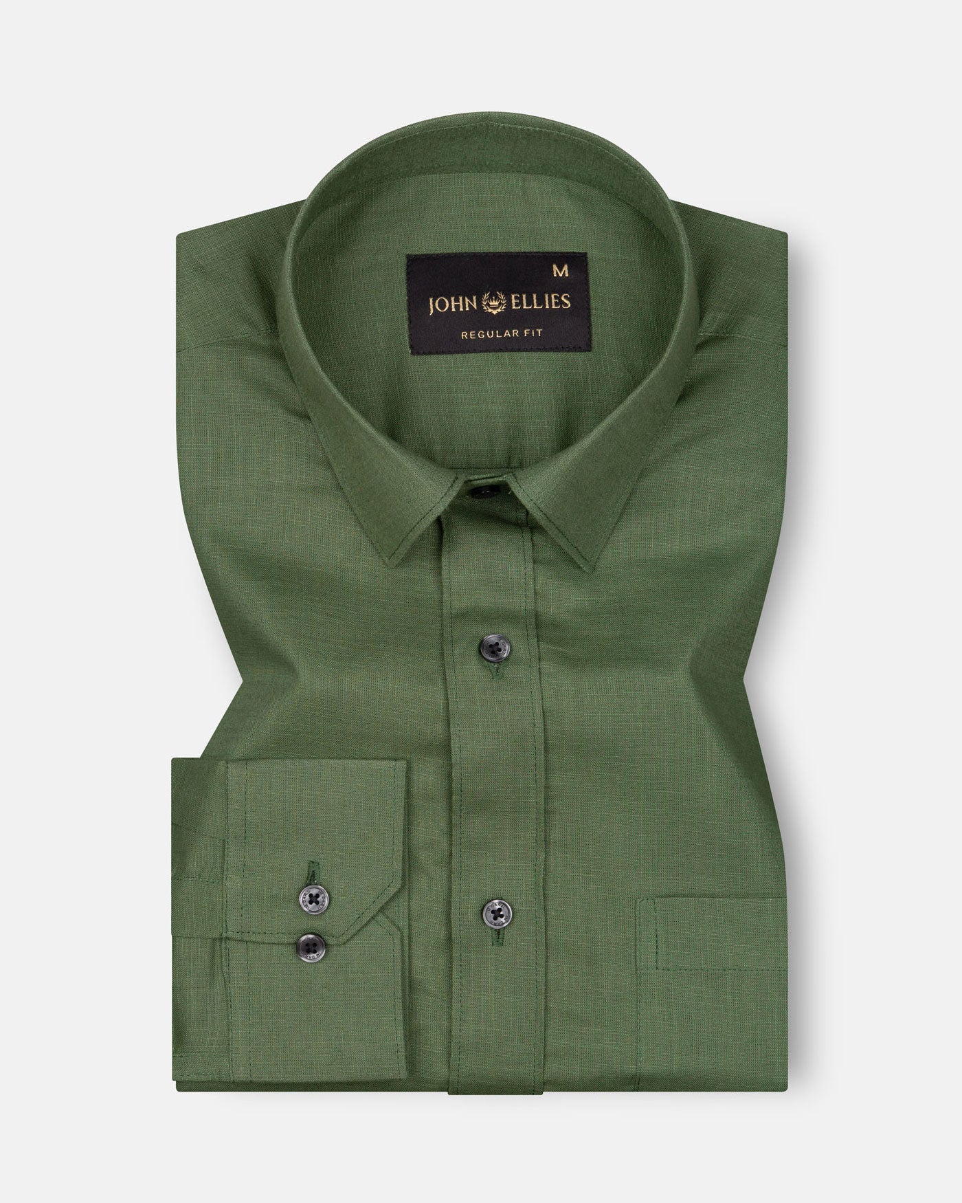 Jovess Green Plain Cotton Linen Blend Shirt - John Ellies