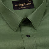 Jovess Green Plain Cotton Linen Blend Shirt - John Ellies