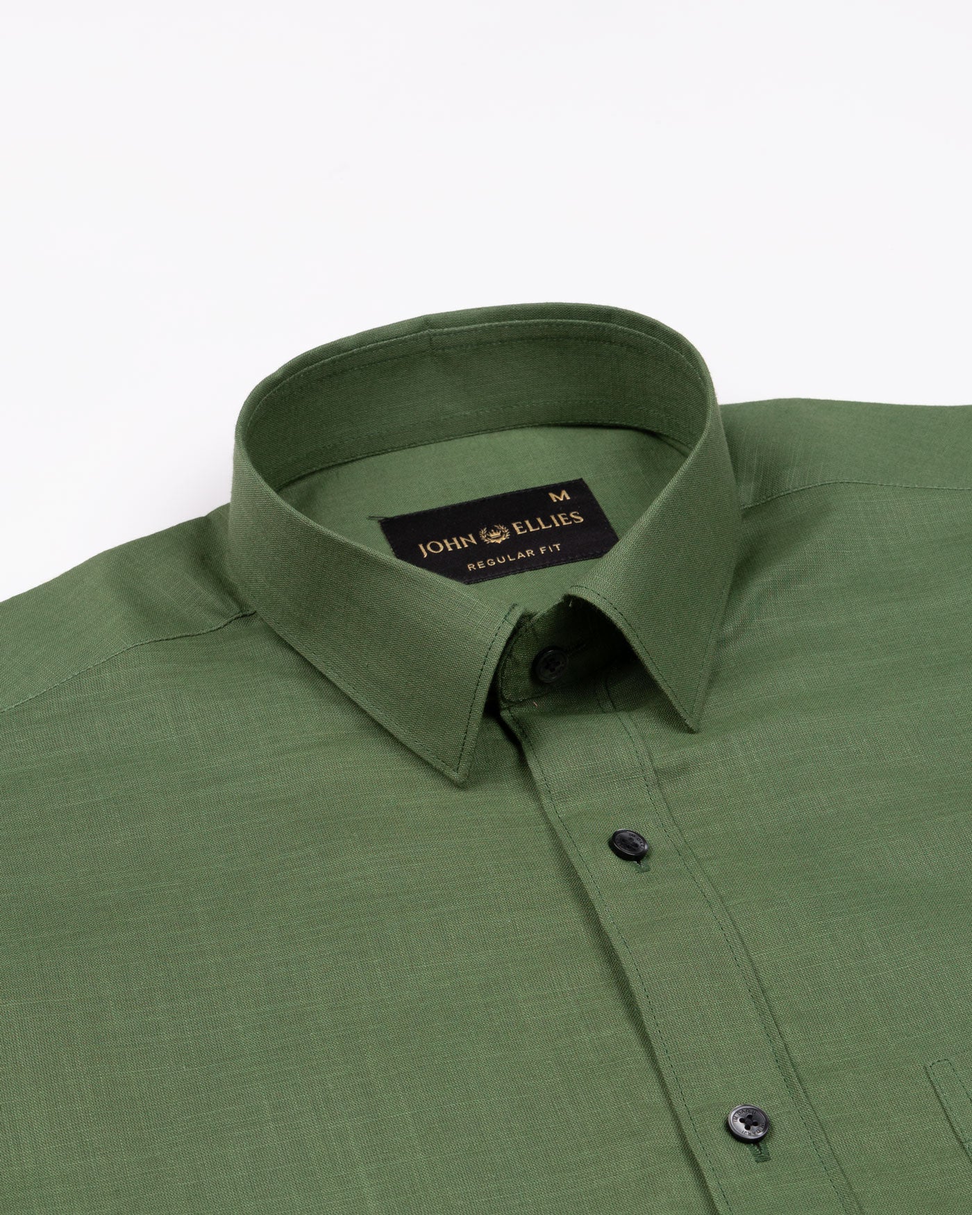 Jovess Green Plain Cotton Linen Blend Shirt - John Ellies