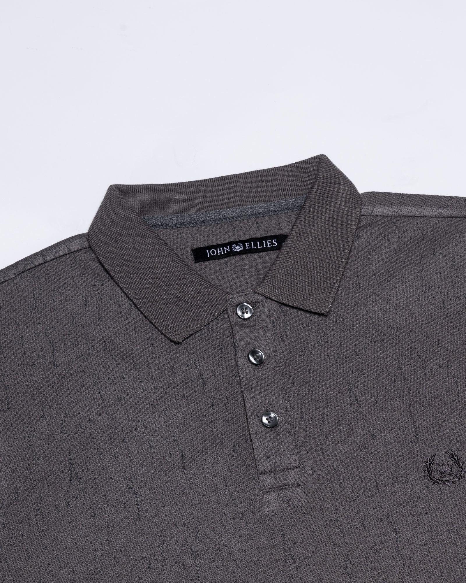 Persien Grey Cotton Textured Polo T-Shirt - John Ellies