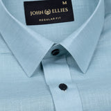 Jovess Sky Blue Plain Cotton Linen Blend Shirt - John Ellies