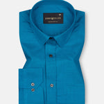 Jovess Cyan Plain Cotton Linen Blend Shirt - John Ellies