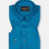 Jovess Cyan Plain Cotton Linen Blend Shirt - John Ellies