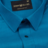 Jovess Cyan Plain Cotton Linen Blend Shirt - John Ellies