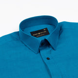 Jovess Cyan Plain Cotton Linen Blend Shirt - John Ellies