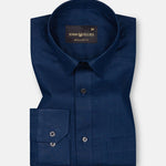 Jovess Navy Blue Plain Cotton Linen Blend Shirt - John Ellies