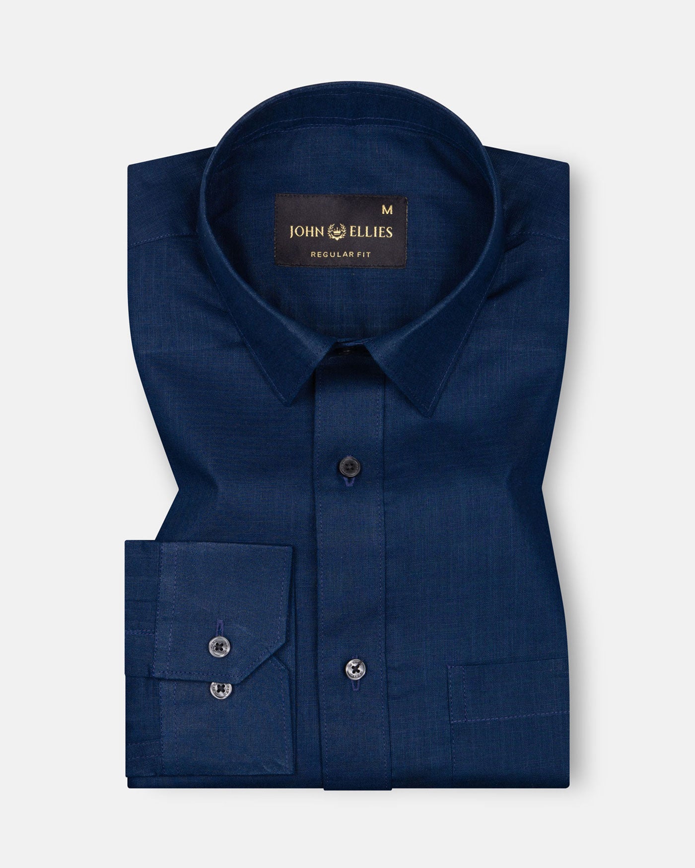 Jovess Navy Blue Plain Cotton Linen Blend Shirt - John Ellies