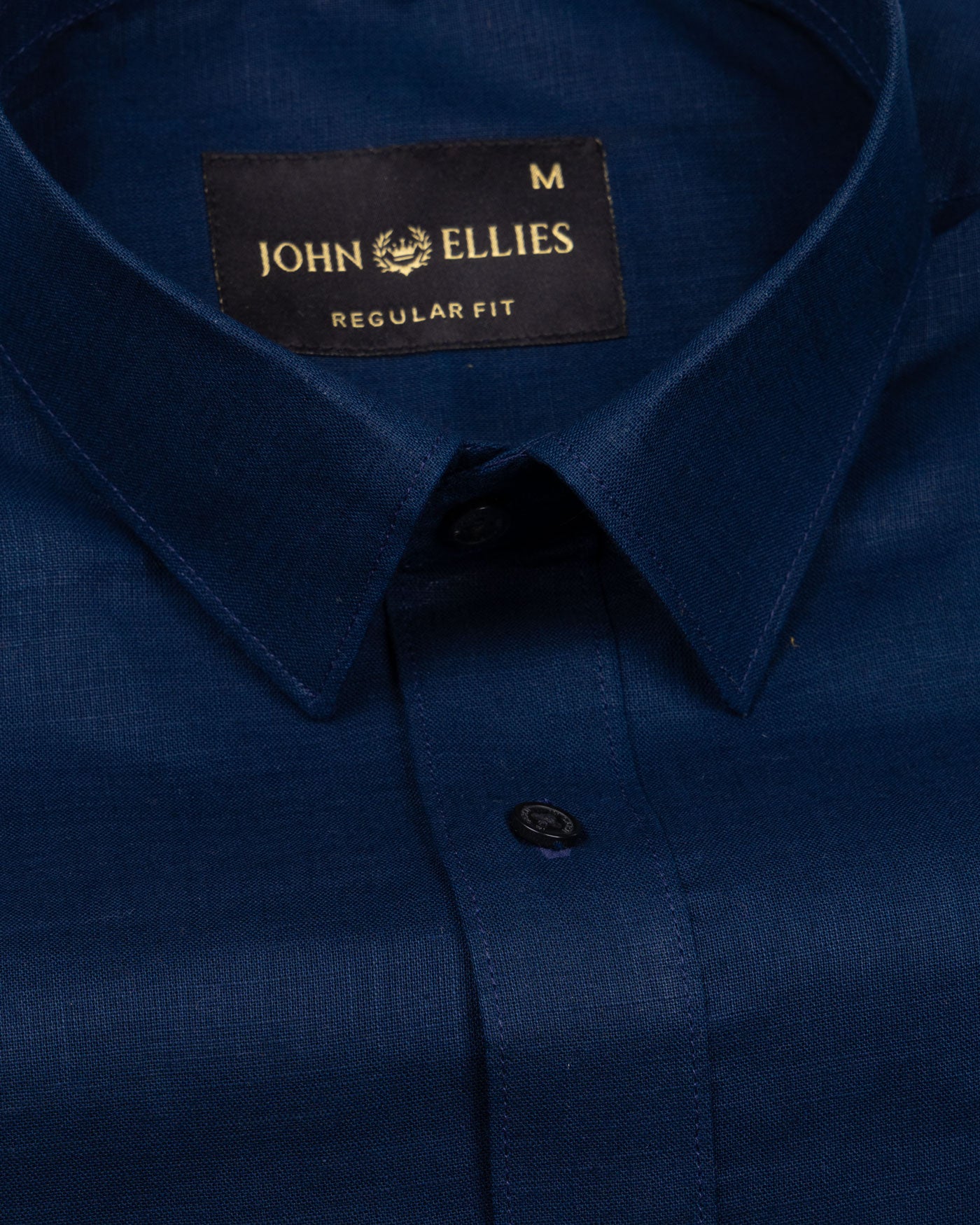 Jovess Navy Blue Plain Cotton Linen Blend Shirt - John Ellies