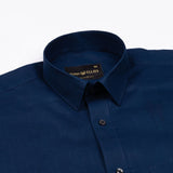 Jovess Navy Blue Plain Cotton Linen Blend Shirt - John Ellies