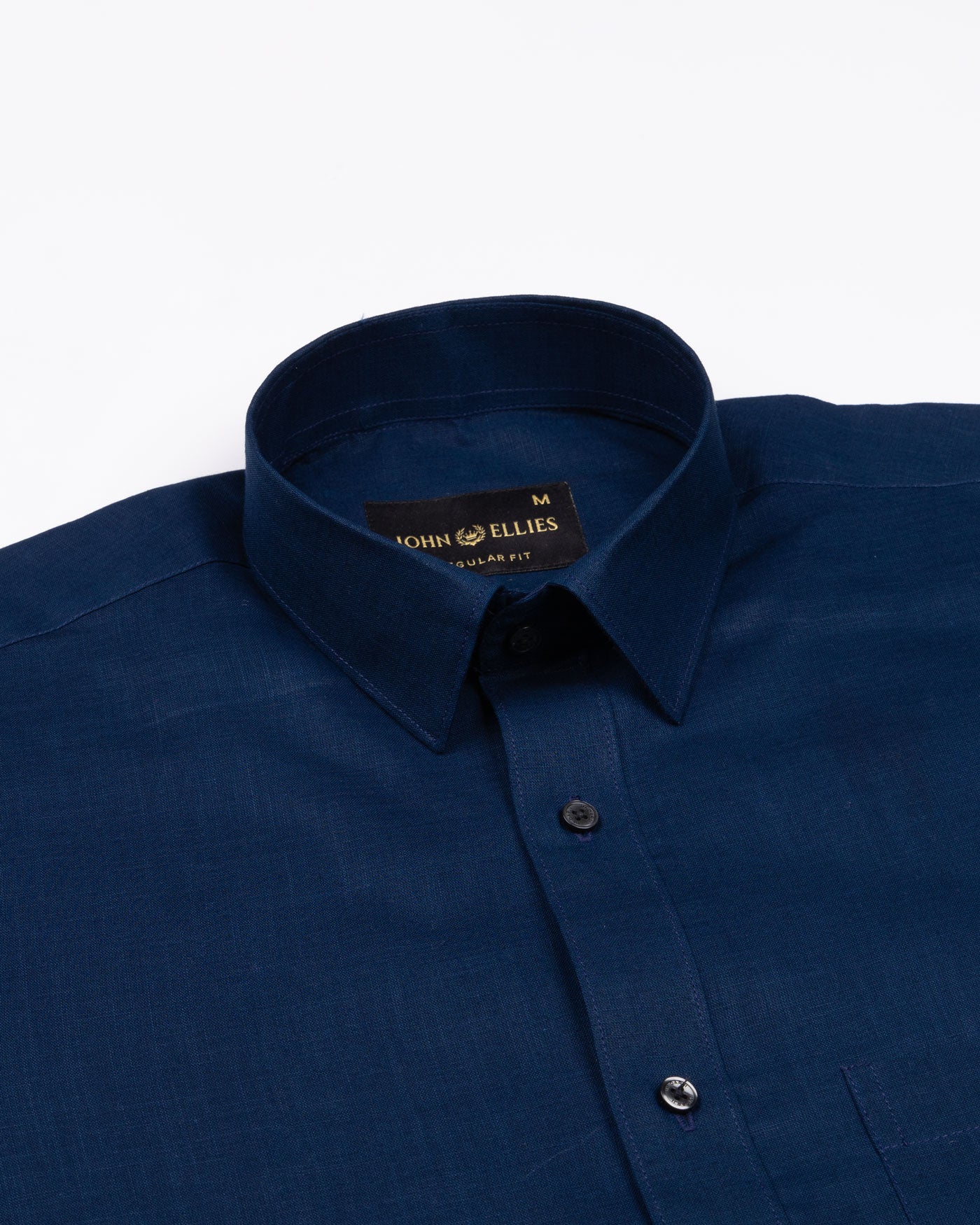 Jovess Navy Blue Plain Cotton Linen Blend Shirt - John Ellies