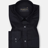 Jovess Black Plain Cotton Linen Blend Shirt - John Ellies