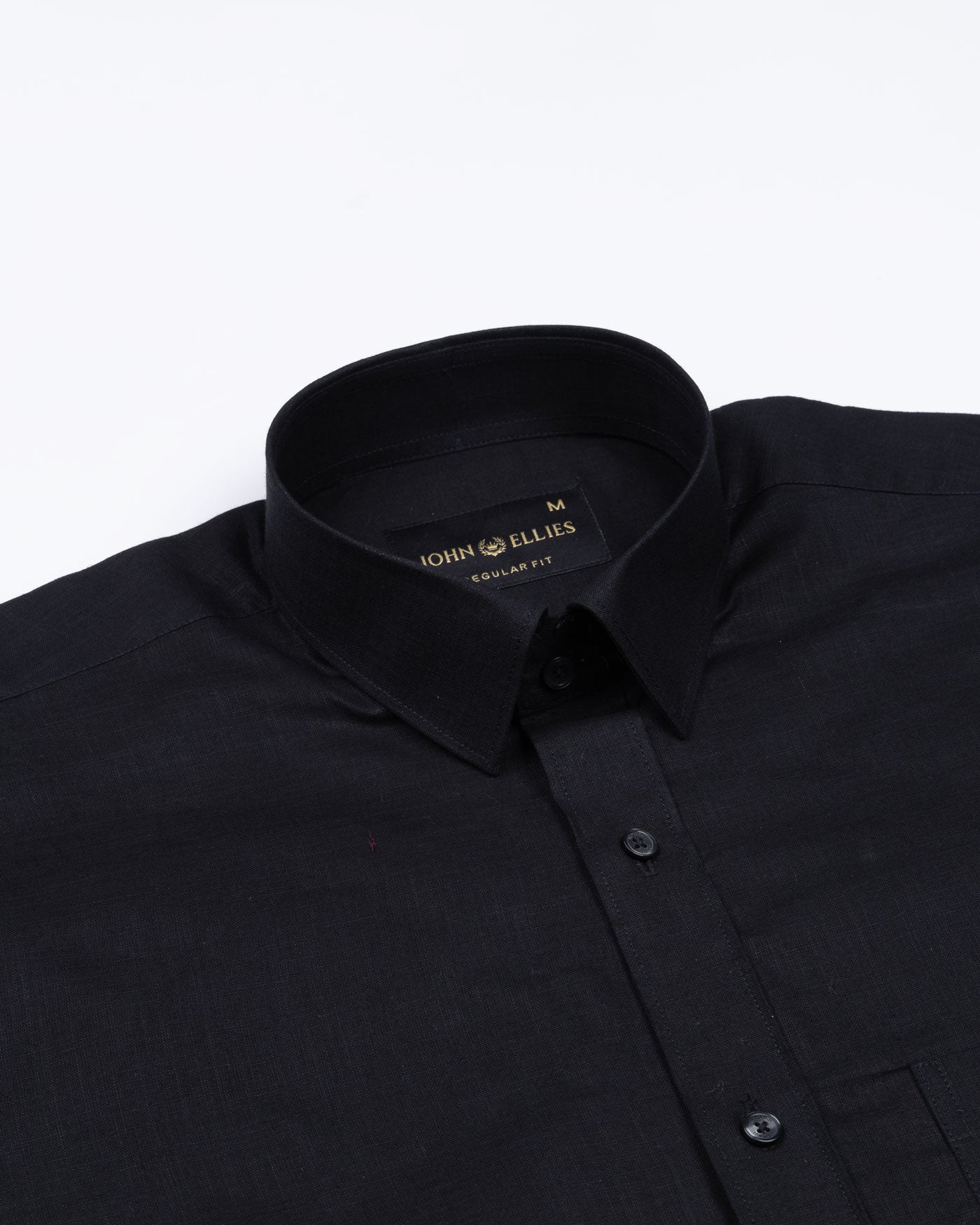 Jovess Black Plain Cotton Linen Blend Shirt - John Ellies