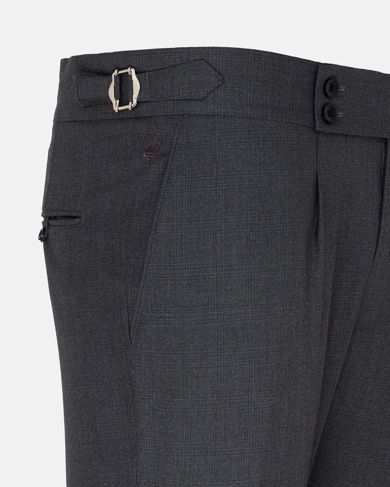 Vittorio Charcoal Checked Formal Single Pleated Italian Pant - John Ellies