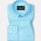 Structon Aqua Blue Textured Cotton Shirt - John Ellies