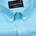 Structon Aqua Blue Textured Cotton Shirt - John Ellies