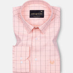 Delphinus Peach Checked Premium Dobby Cotton Shirt - John Ellies