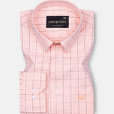 Delphinus Peach Checked Premium Dobby Cotton Shirt - John Ellies