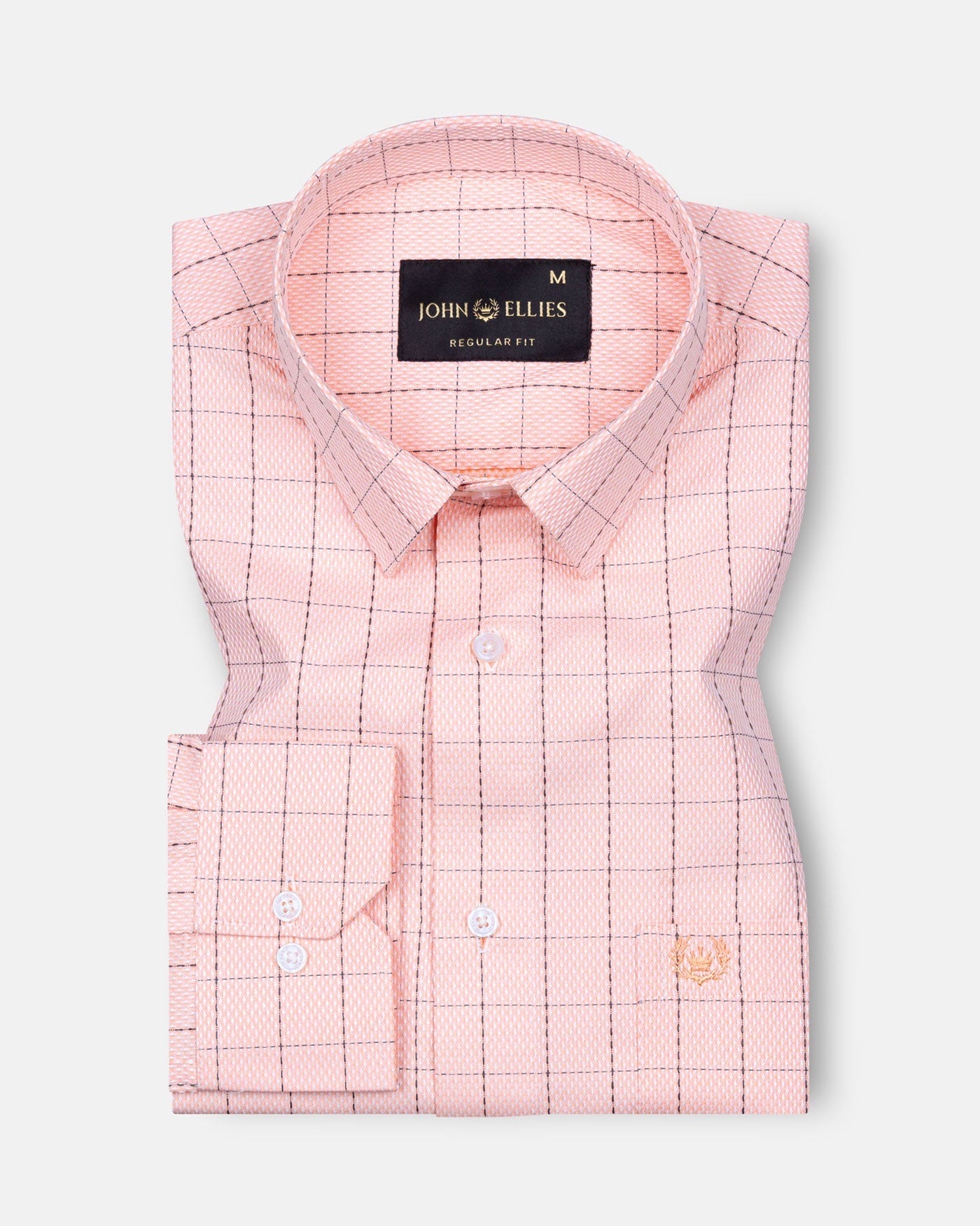 Delphinus Peach Checked Premium Dobby Cotton Shirt - John Ellies