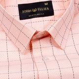 Delphinus Peach Checked Premium Dobby Cotton Shirt