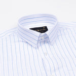 Sarlic Blue Stripe Cotton Linen Shirt - John Ellies