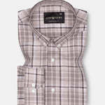 Plaksy Firewood Brown Checked Button Down Cotton Shirt - John Ellies