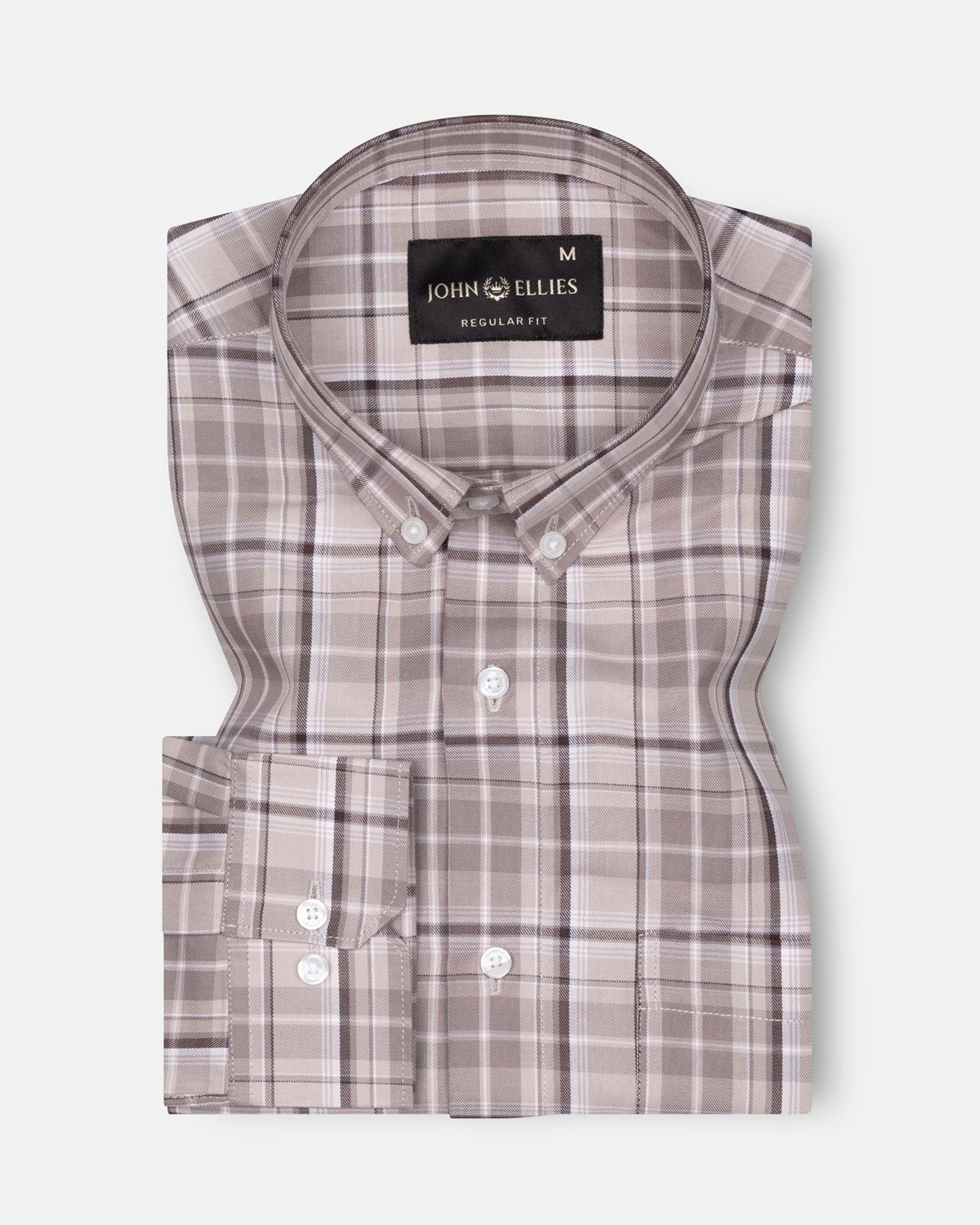 Plaksy Firewood Brown Checked Button Down Cotton Shirt - John Ellies