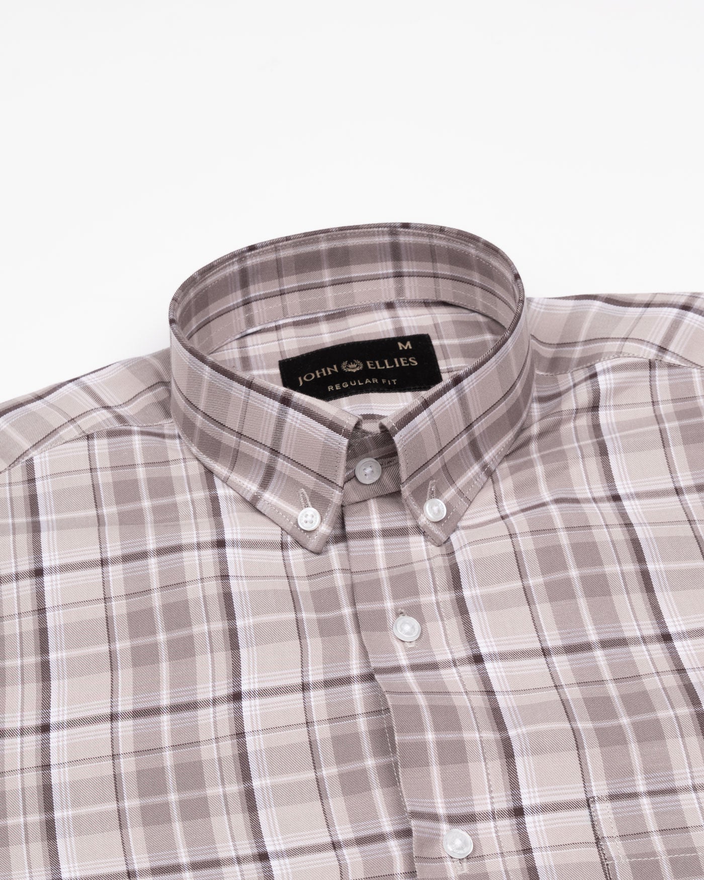 Plaksy Firewood Brown Checked Button Down Cotton Shirt - John Ellies