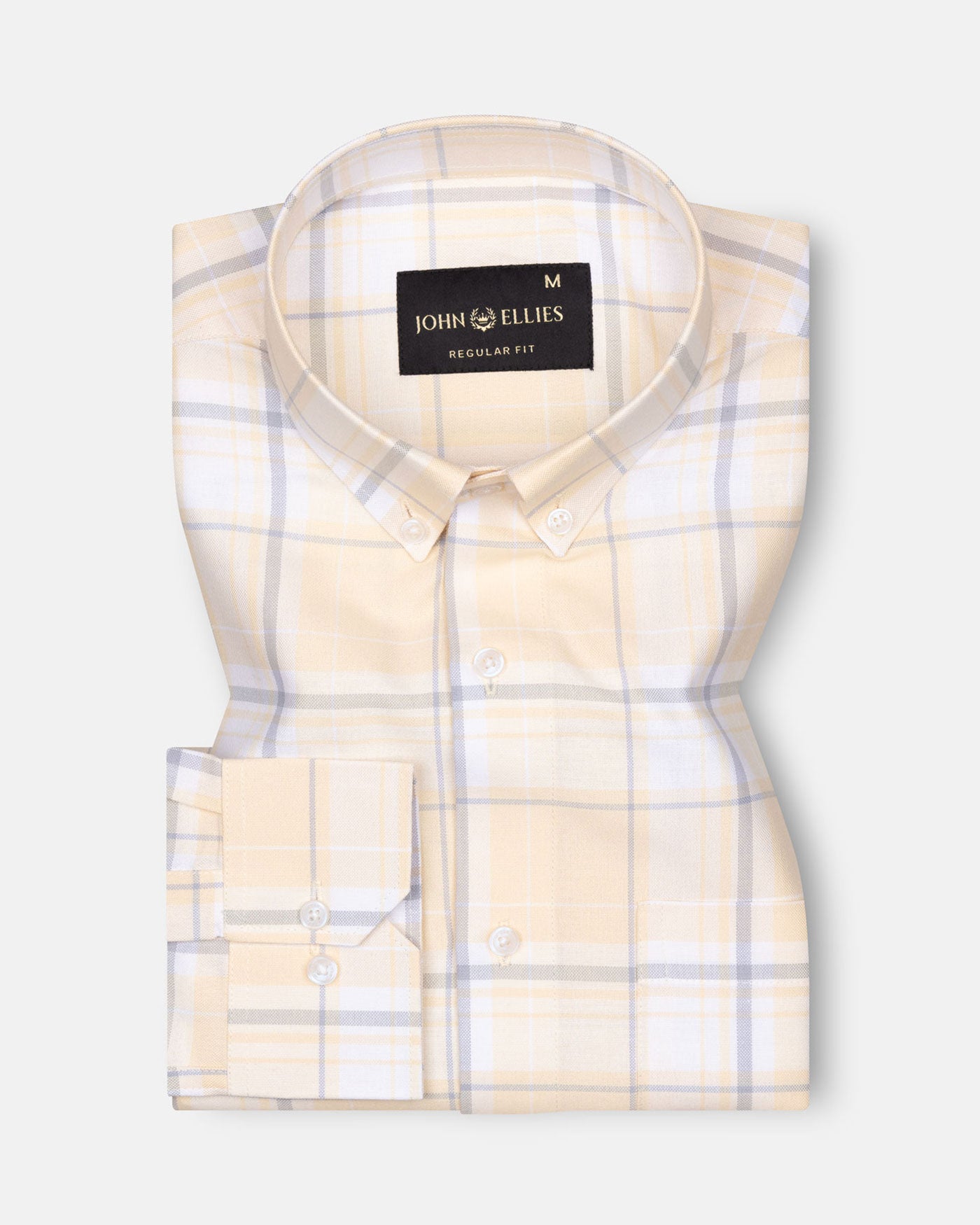 Plaksy Light Yellow Checked Button Down Cotton Shirt - John Ellies