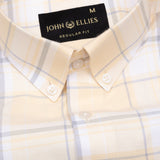 Plaksy Light Yellow Checked Button Down Cotton Shirt - John Ellies