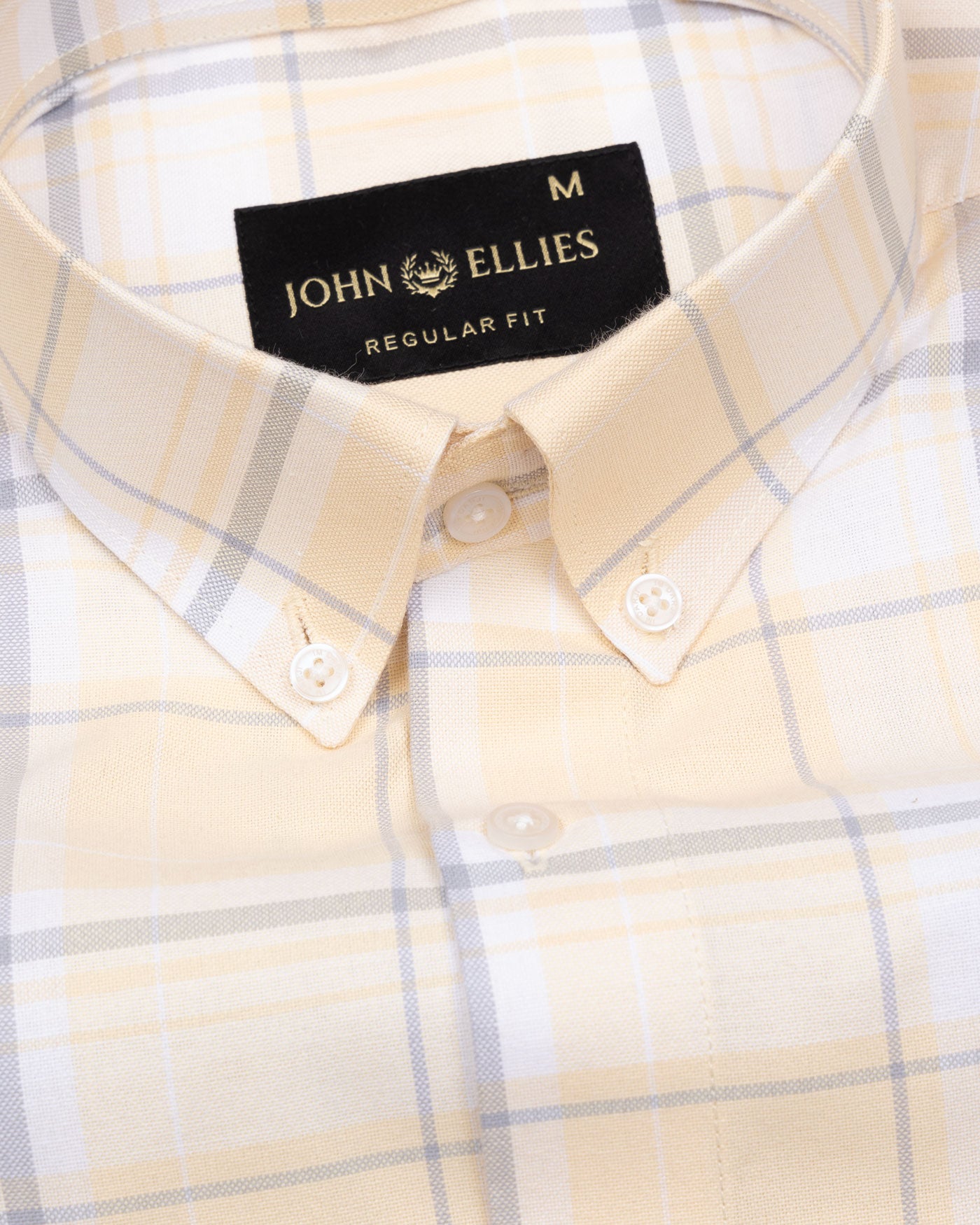 Plaksy Light Yellow Checked Button Down Cotton Shirt - John Ellies