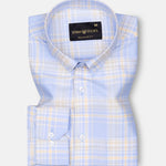 Plaksy Sky Blue Checked Button Down Cotton Shirt - John Ellies