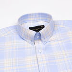 Plaksy Sky Blue Checked Button Down Cotton Shirt - John Ellies