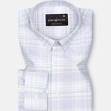 Plaksy Silver With Pale Green Checked Button Down Cotton Shirt - John Ellies