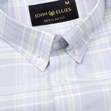 Plaksy Silver With Pale Green Checked Button Down Cotton Shirt - John Ellies