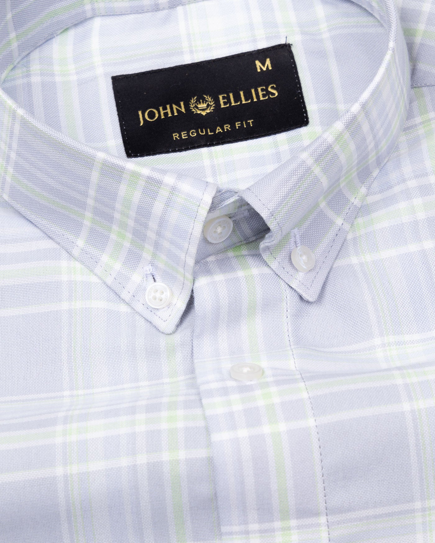 Plaksy Silver With Pale Green Checked Button Down Cotton Shirt - John Ellies